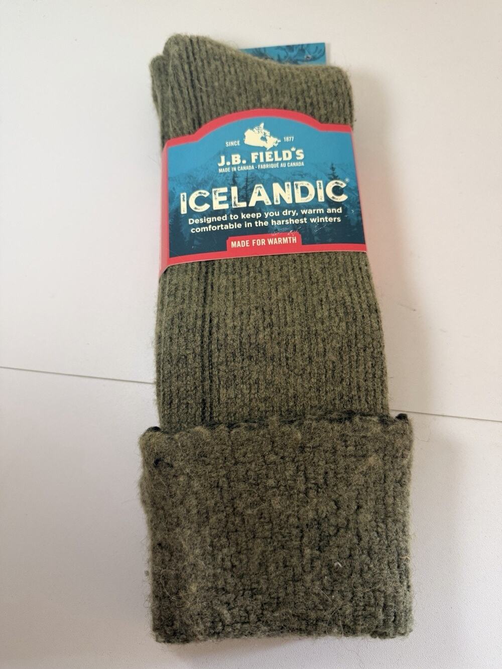 J.B. FIELD'S ICELANDIC 40 Below Arctic Trail Wool Thermal Crew Sock L Green NWT